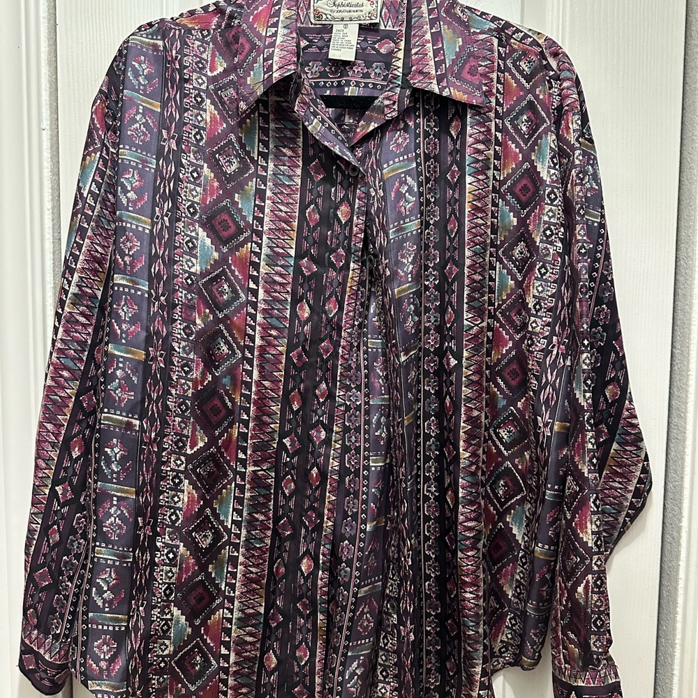 Jonathan‎ Martin Multicolor Geometric Button Down Shirt 100% Silk